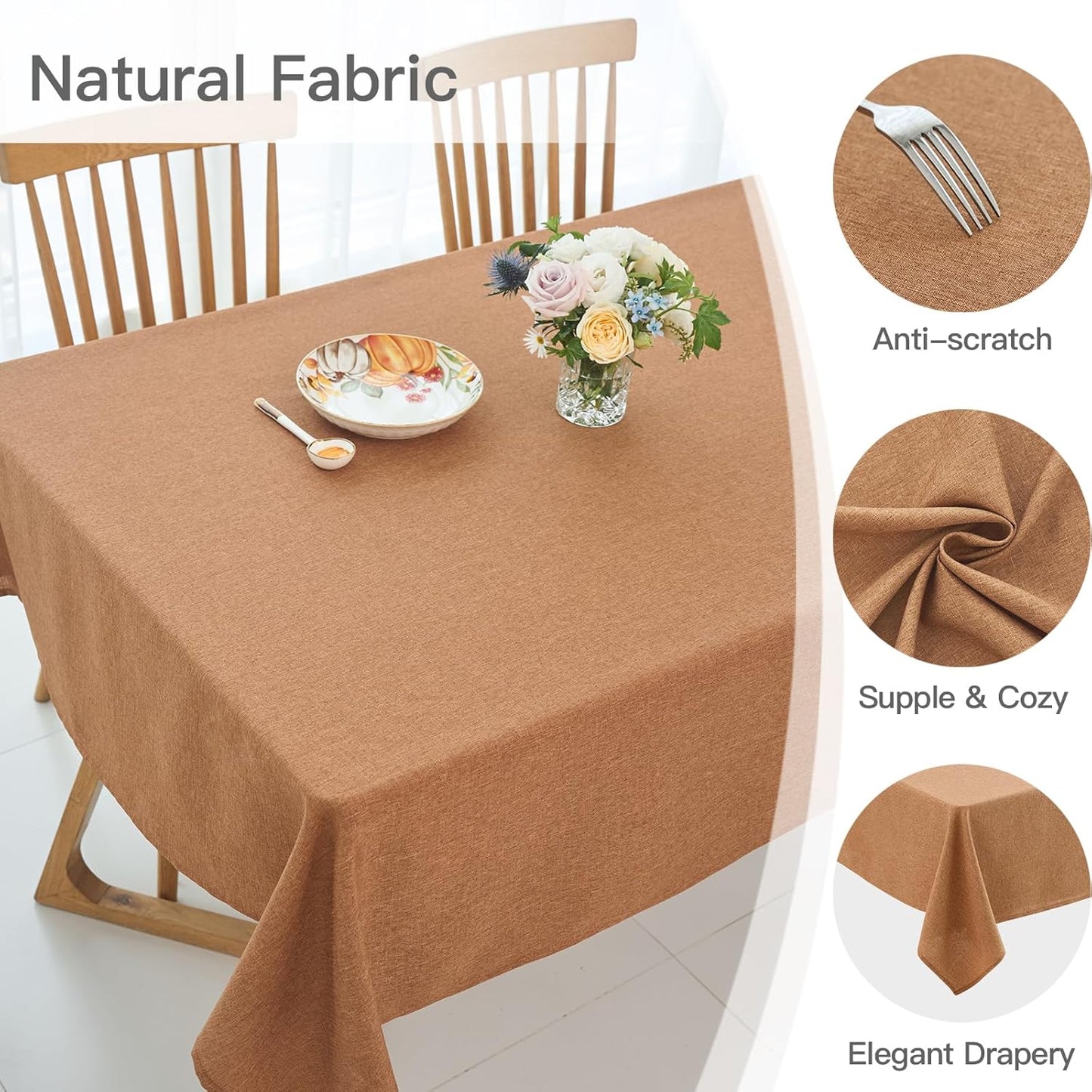 maxmill Fall Tablecloth Waterproof Spillproof Wrinkle Resistant Wipeable Linen Textured Dining Table Cloth for Harvest Thanksgiving Dinner, Party, Buffet and Camping, Square 60 x 60 Inch, Amber