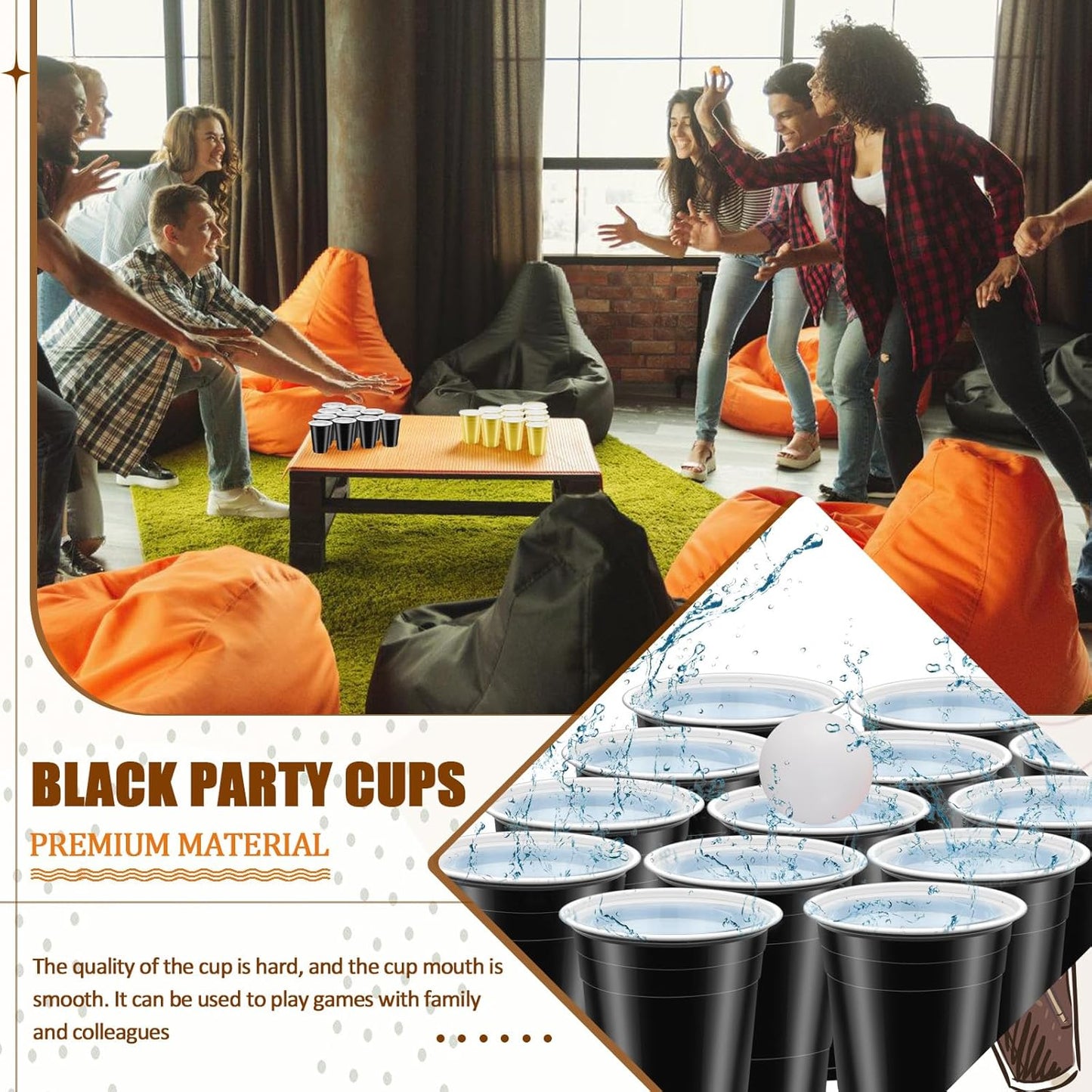 100 Pack 16 oz Black Plastic Cups for Party, Heavy Duty Black Disposable Cups Graduation Cups Bulk for Halloween Wedding Birthday Festive Celebrations Wine Beer Beverage