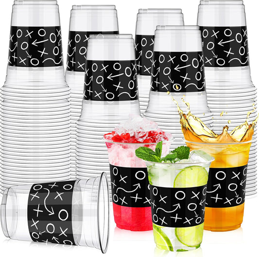 100 Pcs 16 oz Football Plastic Cups, Football Themed Party Supplies, Disposable Clear Football Party Beverage Ice Cream Coffee Cups for Football Sport Theme Birthday Party Favors Toy