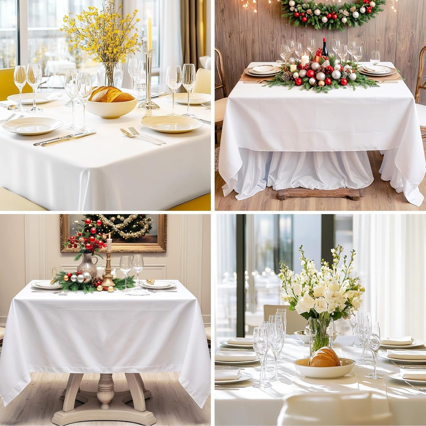 Square Tablecloth 52 x 52 Inch White Tablecloths Stain-Wrinkle Resistant Washable Polyester Table Cloths for Holiday, Buffet Parties, and Weddinge