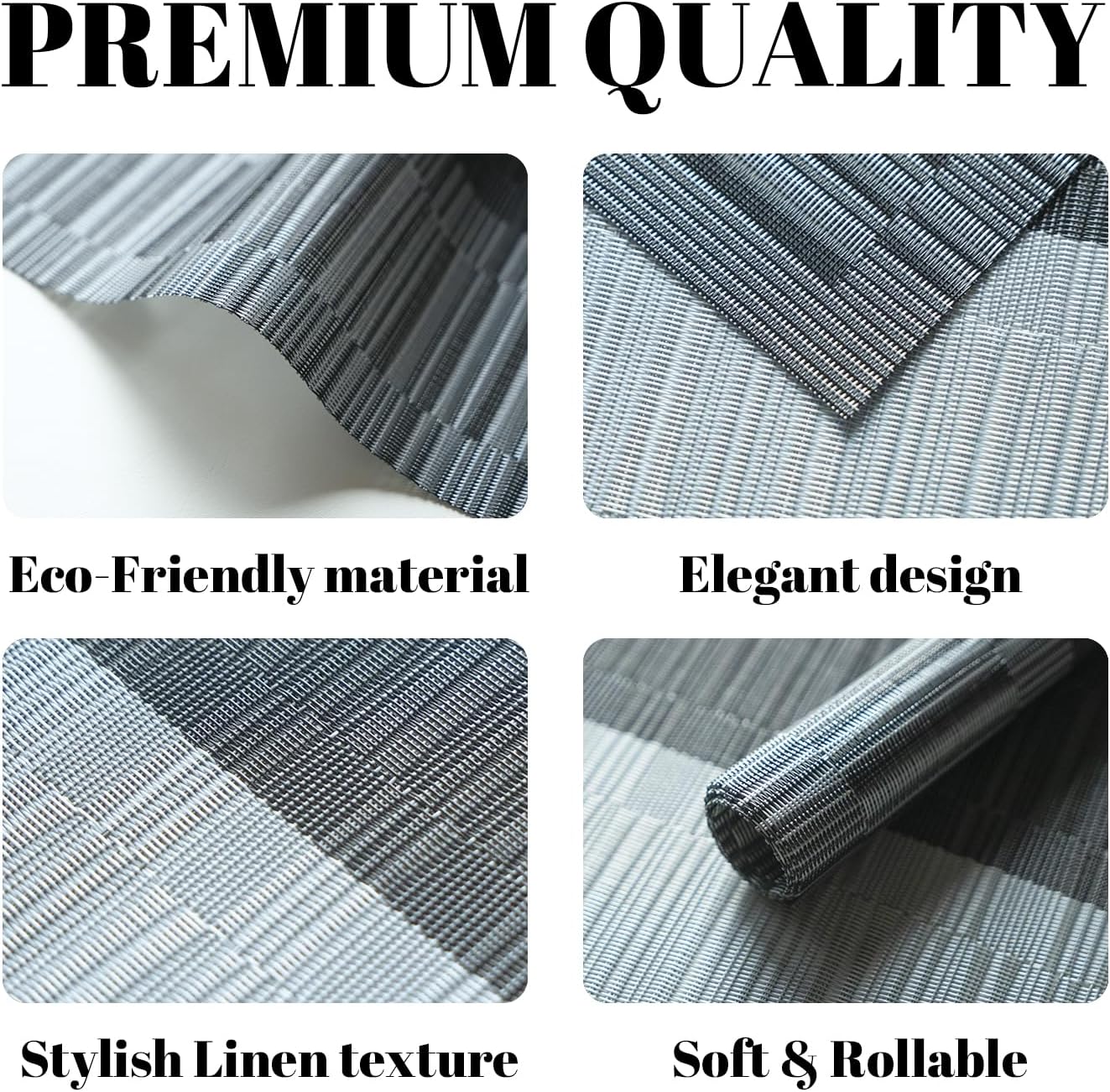 Placemats Set of 6 Vinyl/Plastic Woven Place Mats for Kitchen Table Indoor/Outdoor Washable Placemat Wipeable Dining Table Mats (Ombre Silver Grey Black,6)