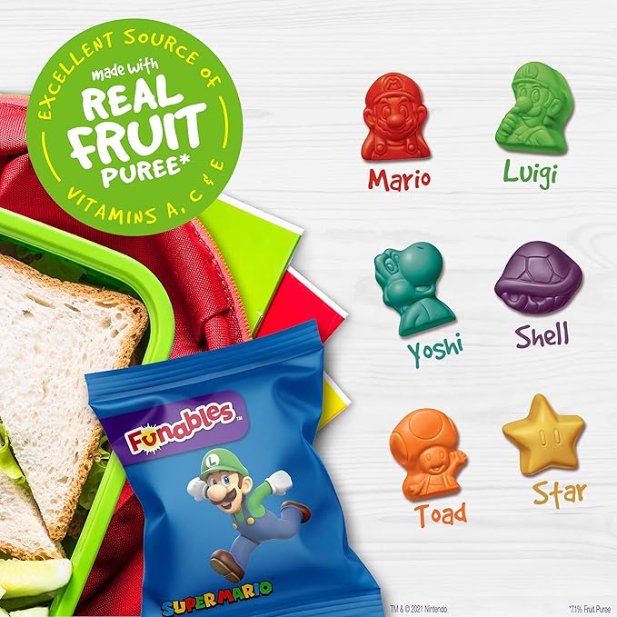 Funables Fruit Snacks, Super Mario Shaped Fruit Flavored Snacks, 0.8 ounce Pouches (Pack of 30)