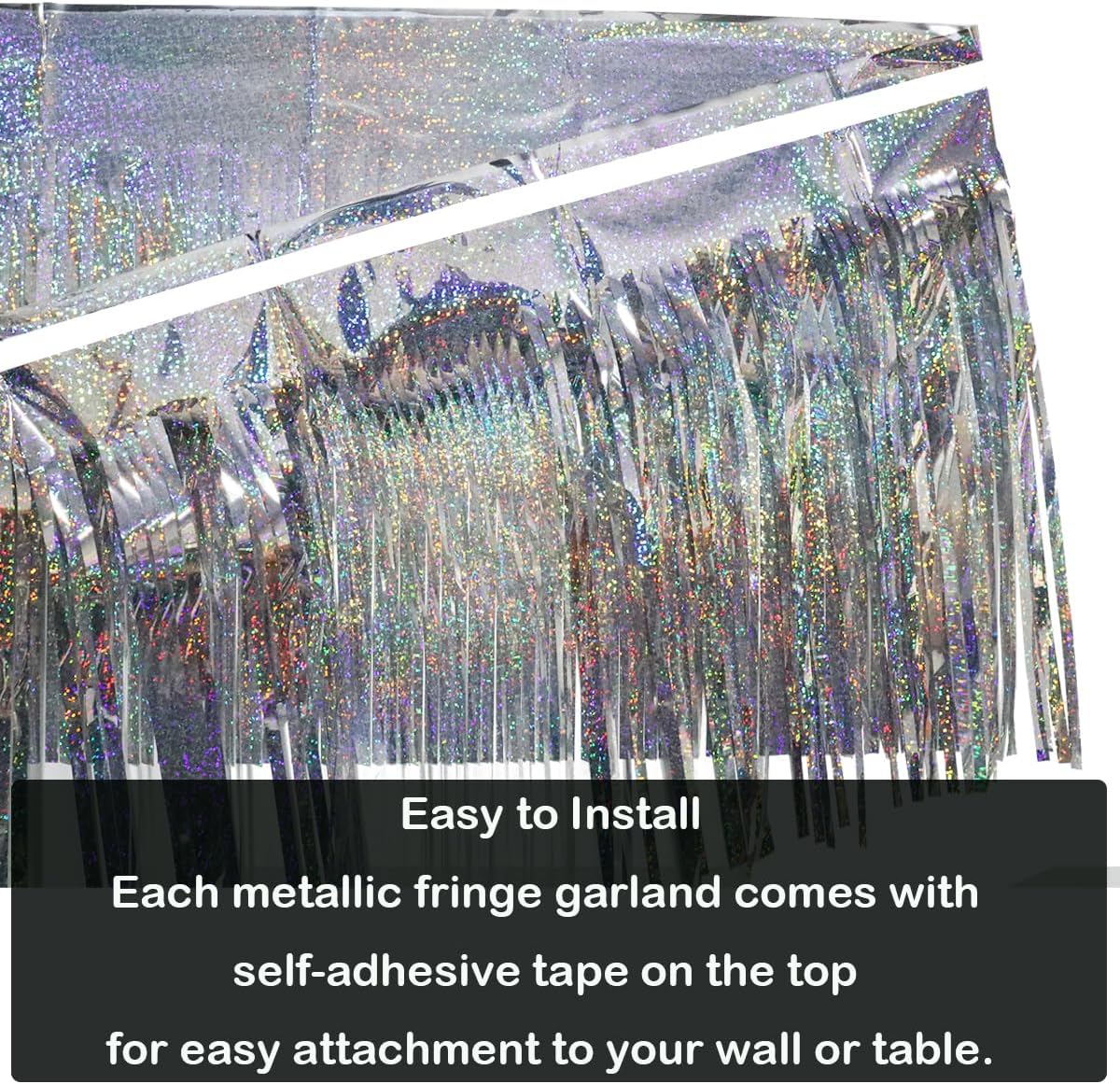 3 Pack Total 30 Feet Foil Fringe Garland Lilac Silver Metallic Wall Hanging Drapes Tassel Skirting Iridescent Silver Tinsel Streamers for Parade Float Trailer Birthday Wedding Party