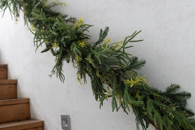9ft Handmade Christmas Garland,Artificial Cypress Cedar Pine Needles Greenery Seasonal Garland for Christmas Fireplace Winter Holiday Indoor Outdoor Decoration