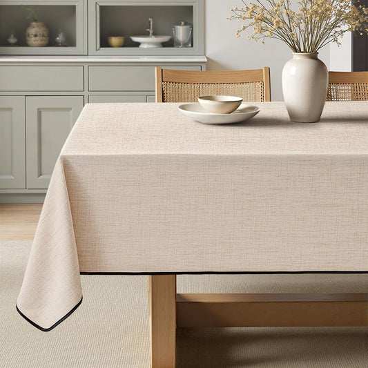 MIULEE Ivory-Black Linen Tablecloth 60x104 Inch Rectangle Table Cloth Waterproof,Stain Resistant & Wrinkle Resistant for Dining Party Wedding