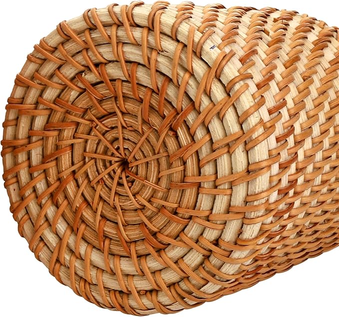 Elsjoy Set of 2 Wicker Pencil Holder, Natural Rattan Pen Cup Woven Makeup Brush Holder, Rustic Utensil Caddy Wicker Pen Organizer for Home Decor, Office, Kitchen