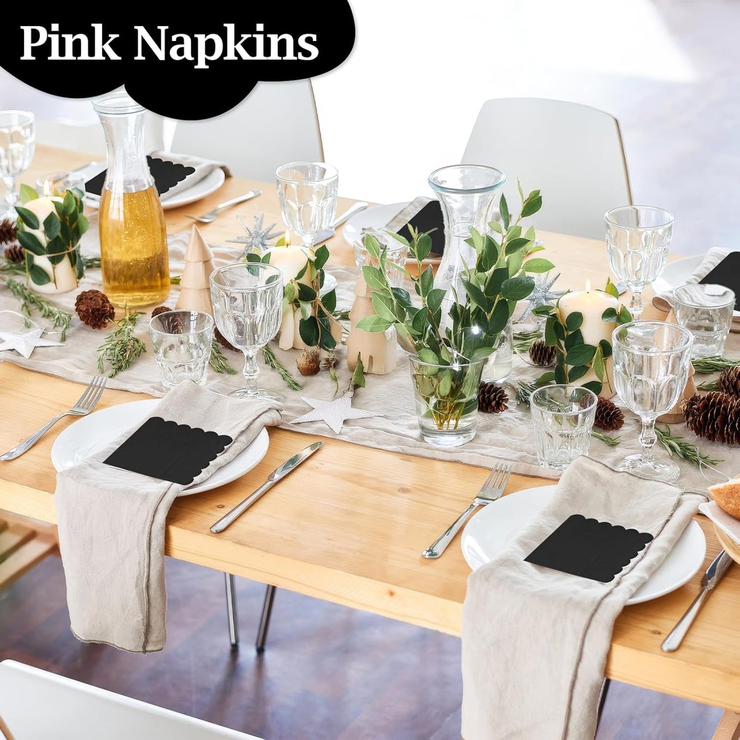 100 Pcs Cocktail Napkins, 2-Ply 5 x 5 Inches Disposable Scalloped Napkins, Thick Premium Dessert Napkins for Party, Wedding, Dinner, Birthday, Anniversary, Festival (Black)