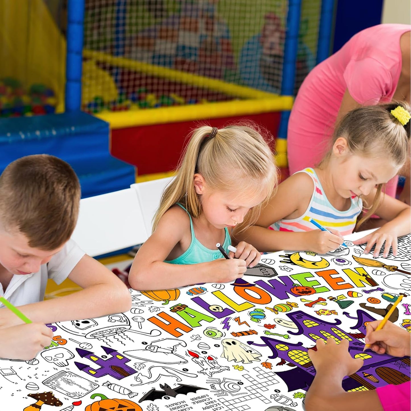 Halloween Coloring Tablecloth - 31.5 x 72 Inches,Versatile Paper Coloring Banner/Table Cover for School Party Halloween Decoration