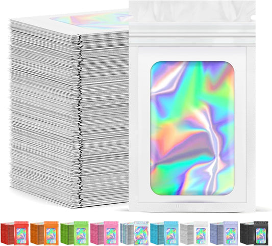300 Pcs Mylar Bags, Smell Proof Bags Foil Pouch, Holographic Resealable Bags for Small Business, Candy Sample Jewelry Bag Sealable Packaging for Party Favor Food Storage (5.5x7.9in-White)