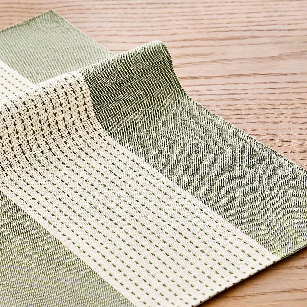Wracra Linen Placemats, 12 x 18 Inch Set of 4 Placemats, Farmhouse Macrame Place Mats for Kitchen Table and Heat Resistant-Hemstitch Sage Green 4PCS