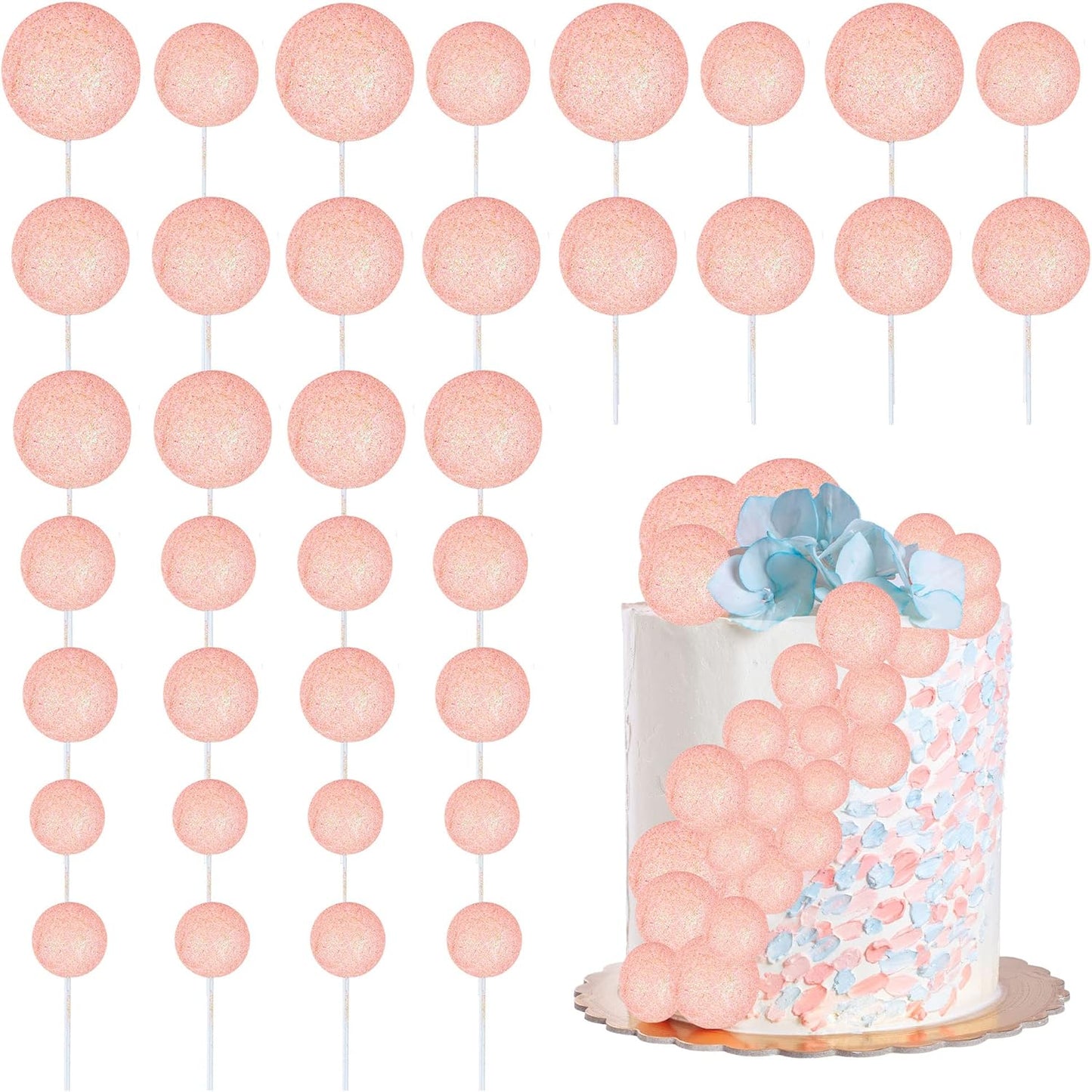 Ephlyn 30Pcs Light Pink Foam Cake Topper, Cake Picks Mini Balloon DIY Decoration for Birthday, Anniversary, Graduation, Baby Shower, Wedding & More