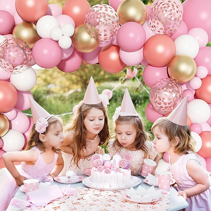 140Pcs Rose Gold Pink Balloons Garland Arch Kit, Light Pink Rose Gold Confetti Balloons for Women Girls Birthday Baby Shower Wedding Graduation Bachelorette Mother's Valentine's Day Party Decorations