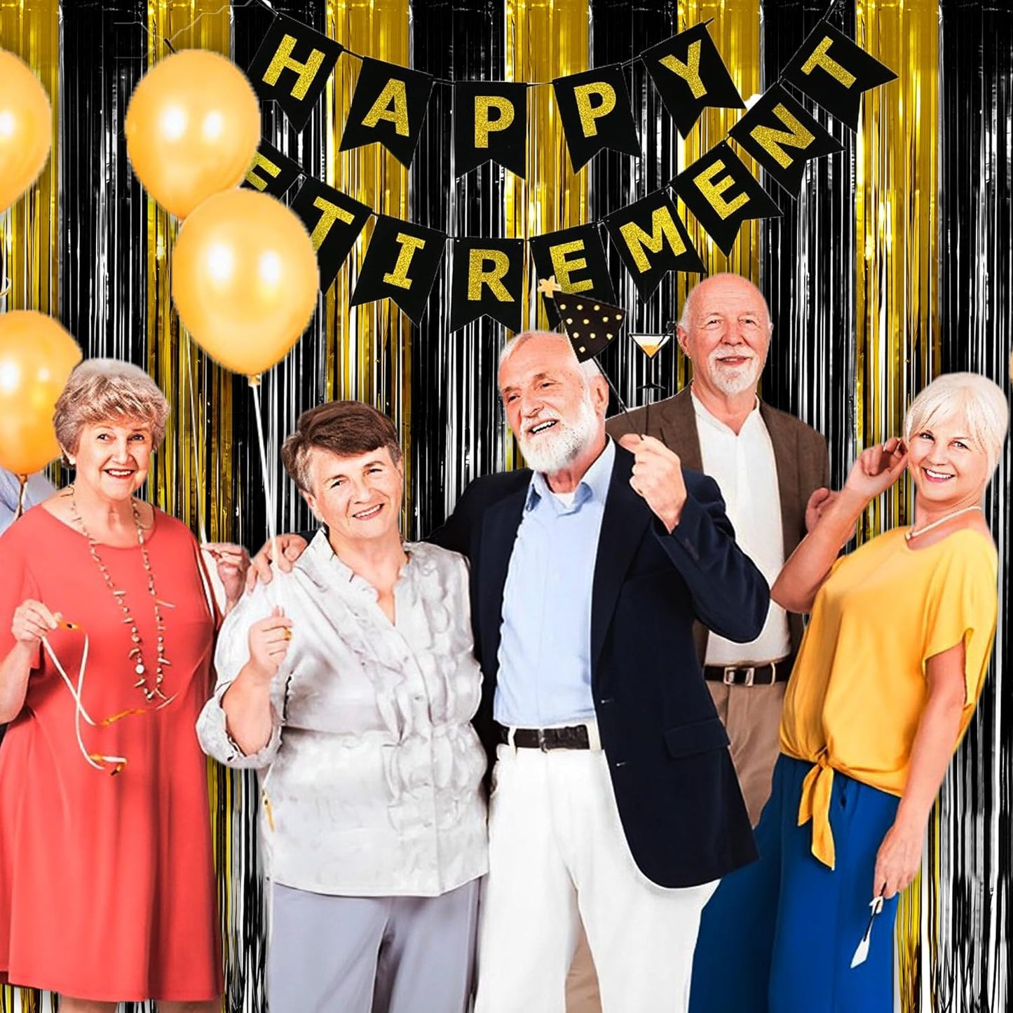 Black and Gold Party Streamers Decoration - GREATRIL Foil Fringe Backdrop for 2026 NYE/Anniversary/Farewell/Cocktail/Prom/EID/Birthdays - 3.2ft X 8.2ft - 2 Packs
