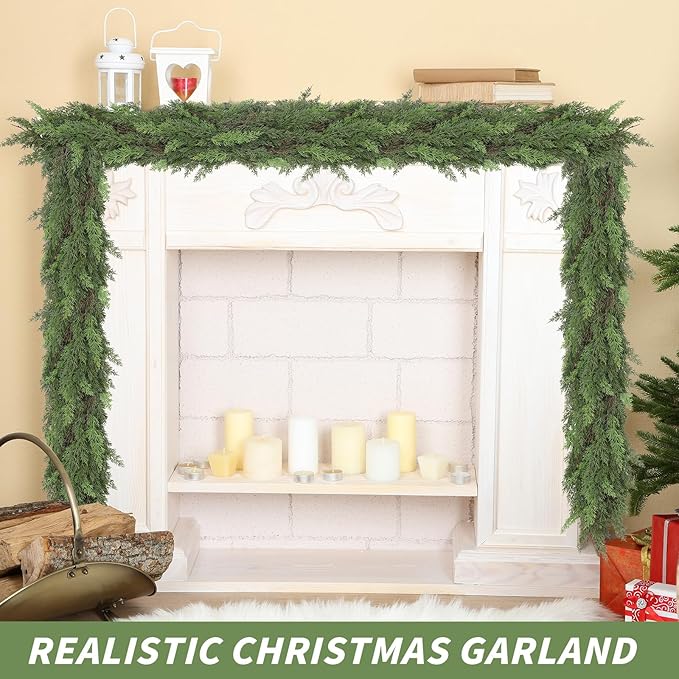1 Pcs 6FT Christmas Cedar Garland Real Touch Christmas Garland Thick and Lush Christmas Garland Realistic Artificial Greenery Garland for Fireplace Holiday Indoor Outdoor