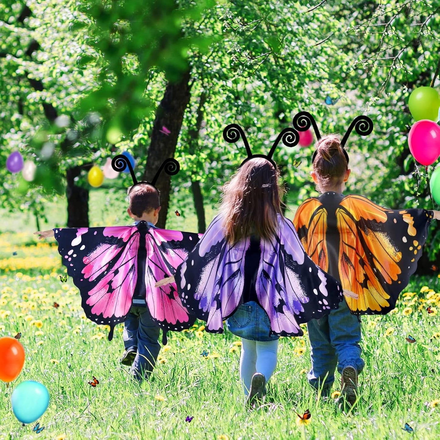 Kids Butterfly-Wings Costume for Girls Fairy-Wings Toddler-Dress-Up Headband-Mask Butterfly Toys Party Favors Gifts