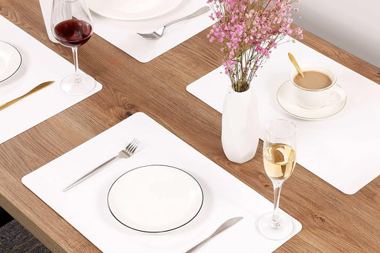 Wipeable Placemats Leather Table Mats Waterproof Heat-Resistant Easy to Clean for Dining Table Set Kitchen Table (2, White)