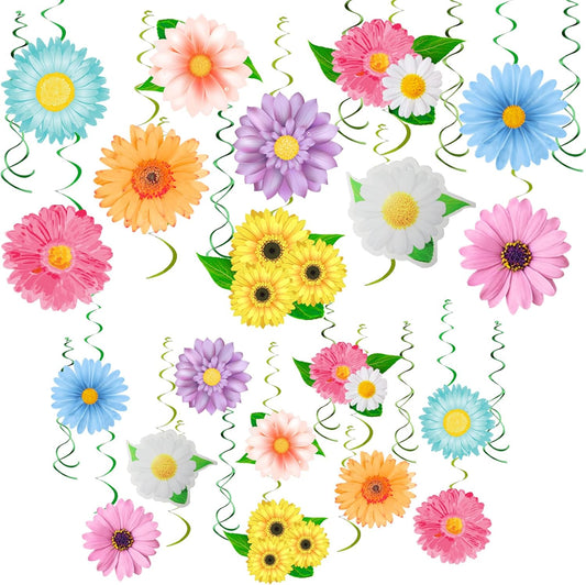 Spring Flower Birthday Party Decorations,30 Set Summer Party Hanging Swirl Ceiling Decorations for Classroom Office Mother Day Decor