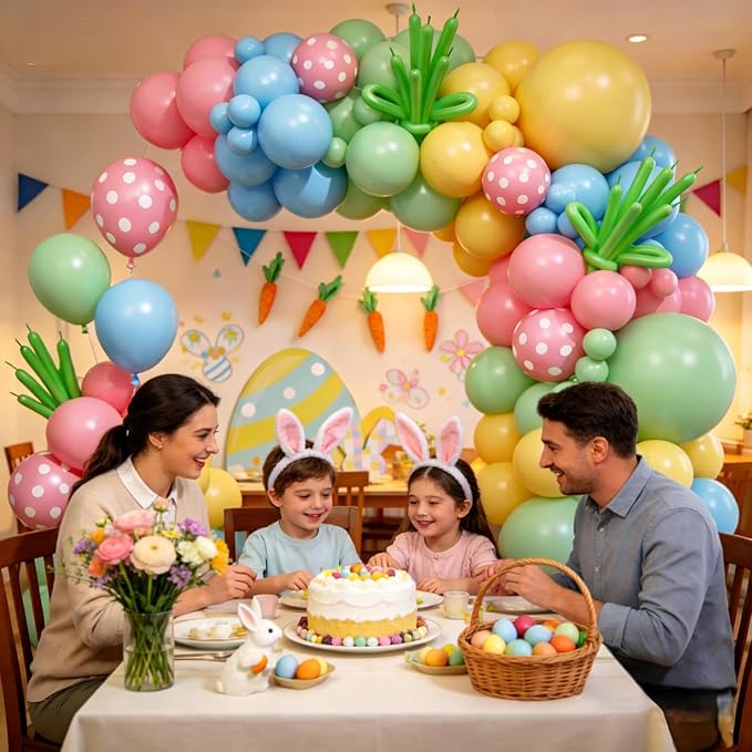 Pastel Balloon Arch Garland Kit, Macaron Pink Green Blue Yellow Latex Party Balloons Rainbow Pastel Color Easter Balloon for Easter Spring Wedding Graduation Baby Shower Birthday Party Decorations