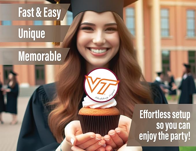 Party Supplies for Football, Birthday Gift, Graduation Party Banner and Cake Toppers (42 Pieces) (Virginia Tech Hokies)