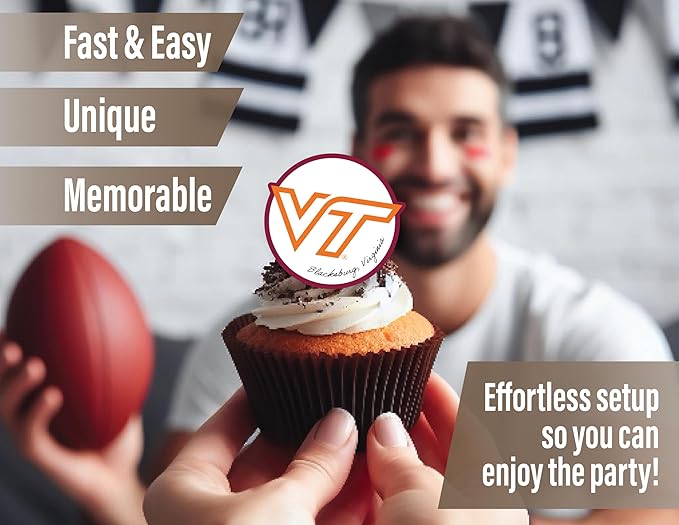 Party Supplies for Football, Birthday Gift, Graduation Party Banner and Cake Toppers (42 Pieces) (Virginia Tech Hokies)