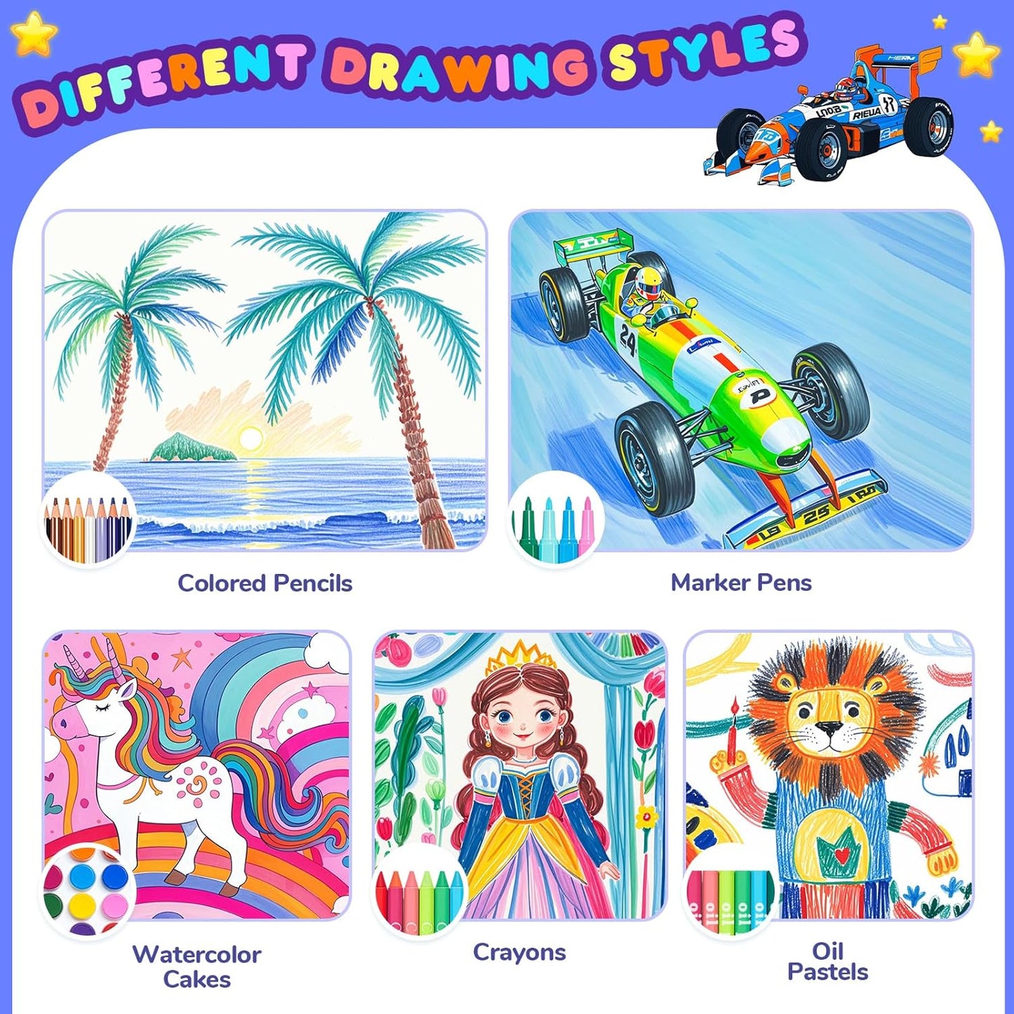 homicozy Art Supplies Kit for Kids Ages 4-12,Blue Art Case Coloring Set,Drawing Kits with Markers, Crayons,Colored Pencils,Oil Pastels,Coloring Book,School Supplies,Gift for Boys Kids Artist Age 4+