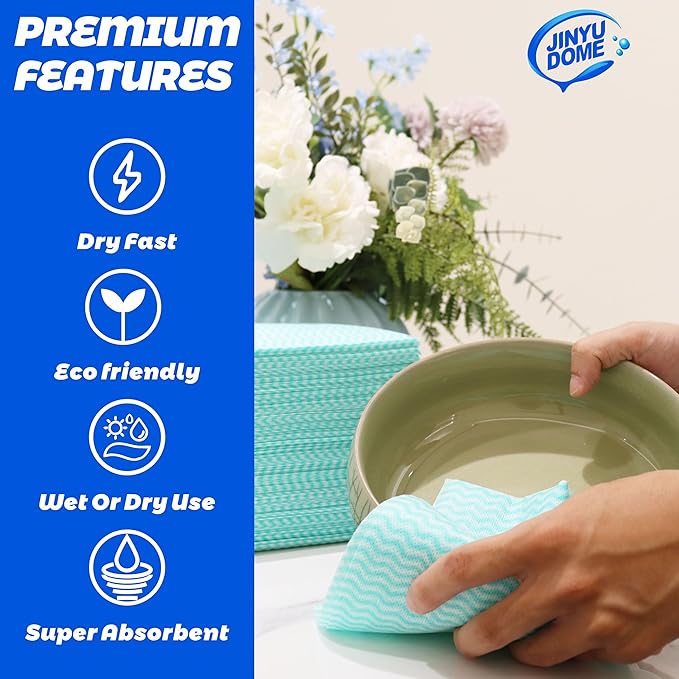 Handi Wipes Reusable Cloths, Green Disposable Kitchen Cleaning Towel Roll, Heavy Duty J Cloth,100 Count