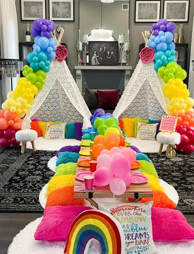 Colorful Rainbow Balloon Arch Garland Kit - 130 Pcs Assorted Color Latex Balloons in Mixed Sizes, for Baby Shower, Birthday, Wedding & Back to School Party Decorations