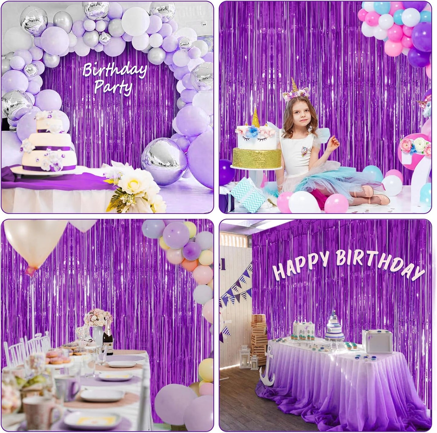 Accevo 3Pack Purple Party Streamers 3.2ft x 8.2ft Foil Fringe Curtain Metallic Streamer Curtains Mermaid Themed Birthday Party Decorations Tinsel Curtain for Parties Streamers for Photoshoot Decor