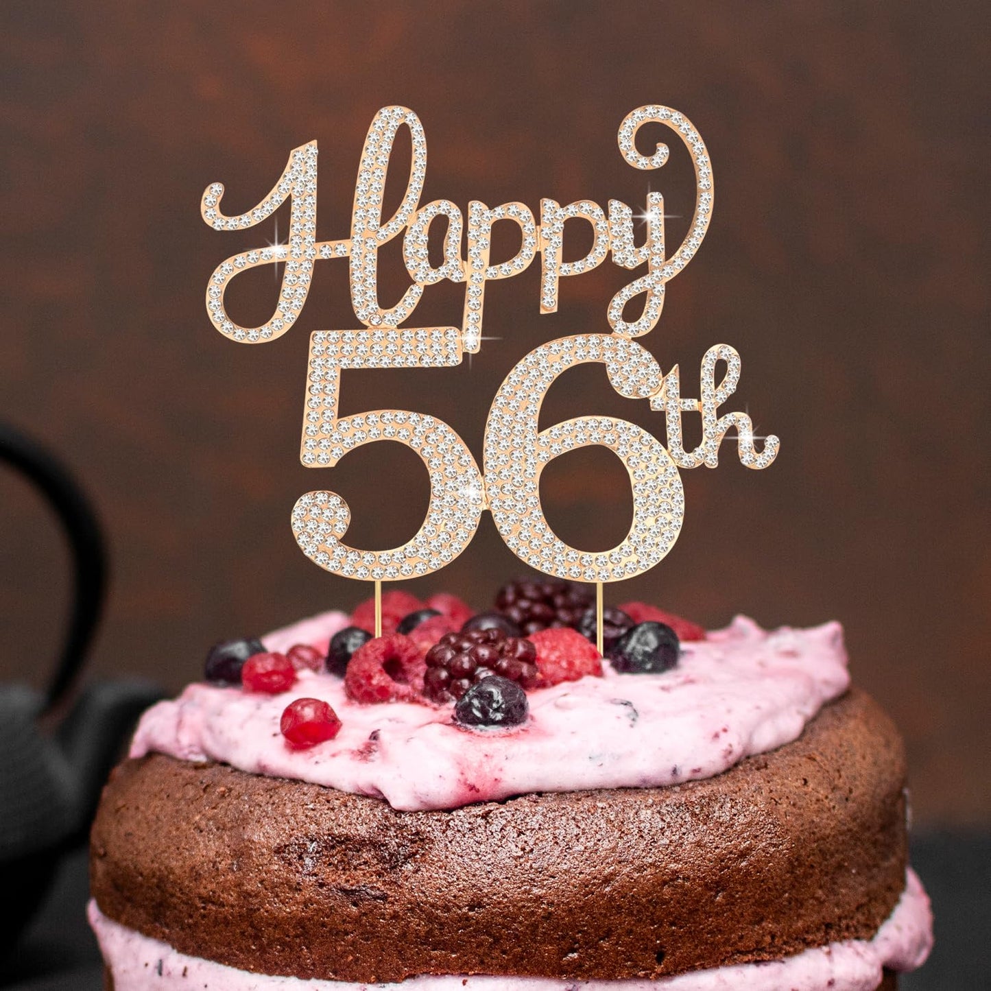 Happy 56th Birthday Decorations,56th Birthday Gold Rhinestone Cake Topper - Cheers to 56 Years Old Bday Party Metal Sparkly Cake Centerpieces Sign.