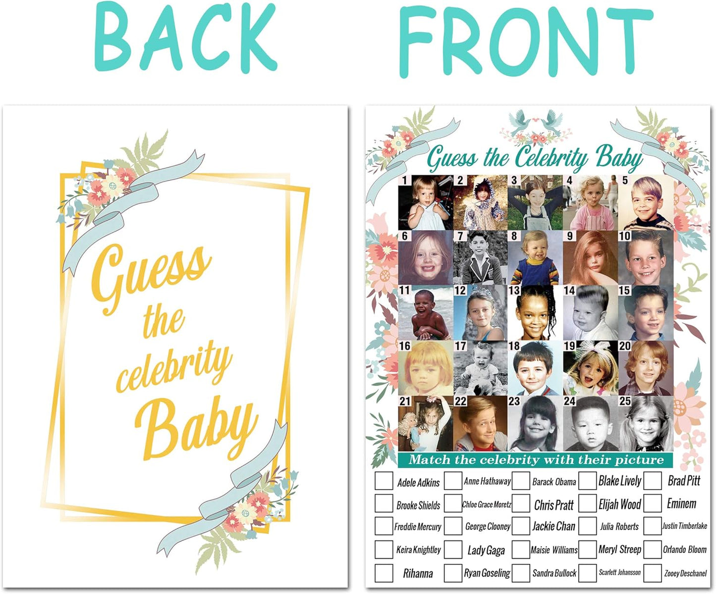 Baby Shower Games - Celebrity Baby Guessing Game for 40 Guests