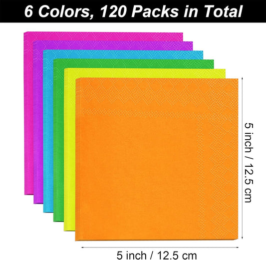 Resinta 120 Pieces Cocktail Napkin Paper Napkins 2 Ply Party Supplies, 6 Colors