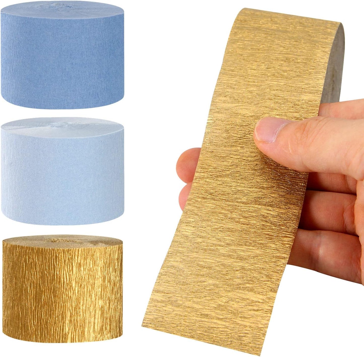Light-Dusty Blue Gold Party-Decorations Streamers - 9 Rolls Birthday Baby Bridal Shower Wedding Crepe Tissue Paper Streamer Bachelorette Engagement Garland Decor Panduola