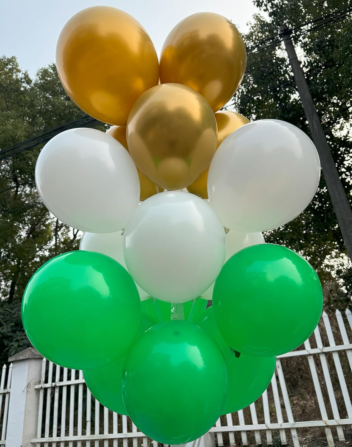 60 Pack 12 Inch Latex Balloons - Green White Gold for St. Patrick's Day, Spring Summer Decor, Birthday Graduation Wedding Baby Shower Party Supplies