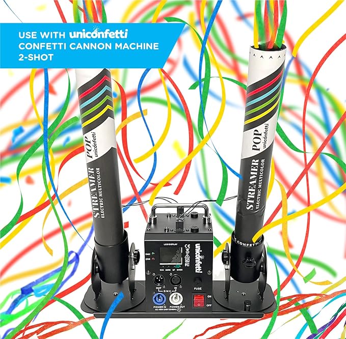 Electric Streamer Cannon Cartridges, 4 PIECES — 16" Multicolor Streamer Poppers for Weddings, Parties, Events | Requires 2-Shot/4-Shot Confetti Machine to Activate