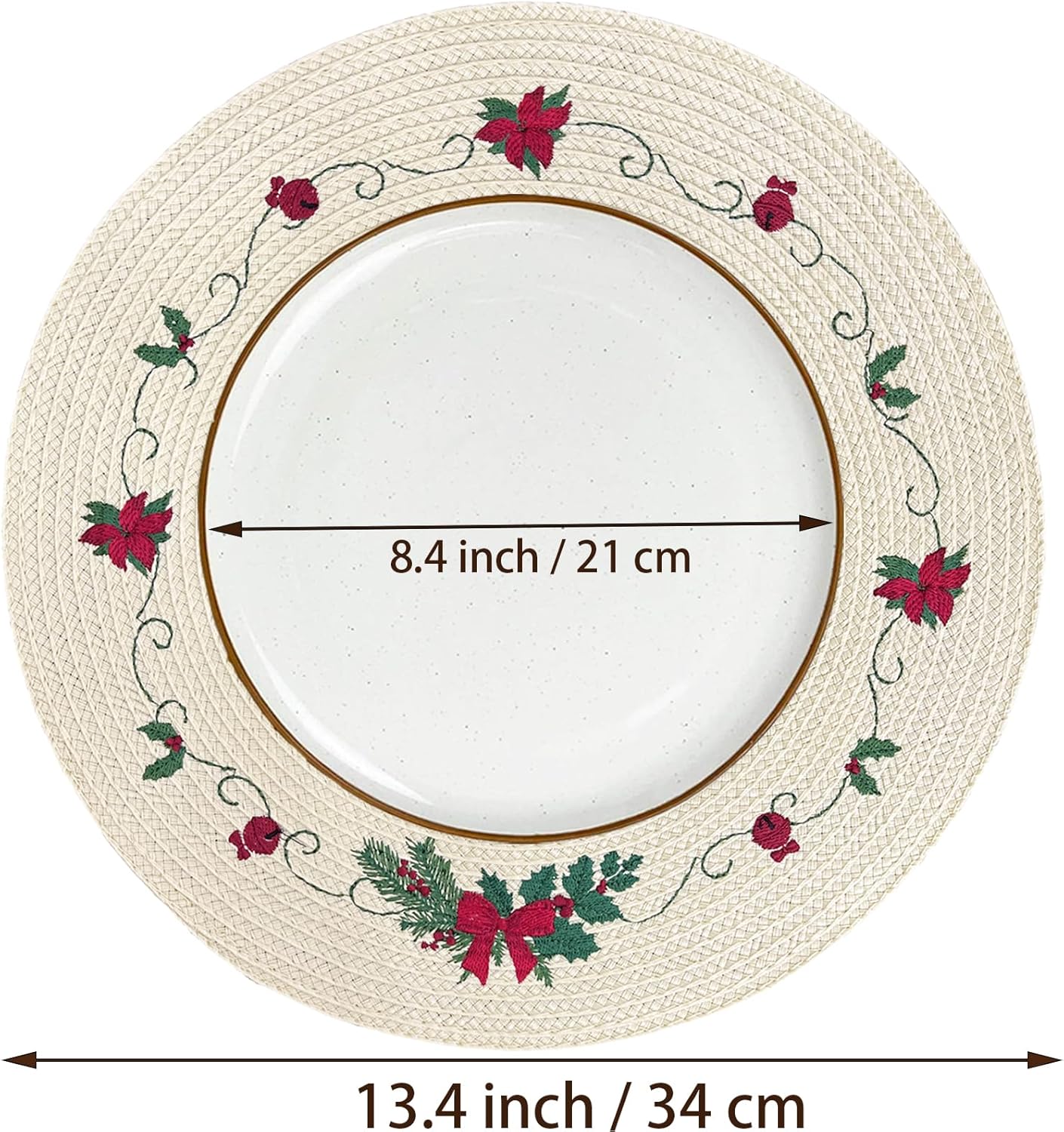 LaneVines Christmas Placemats Set of 4 Round Placemats, Embroidered Holiday Table Placemats Christmas Decorations for Kitchen Dining Table Mats Table Decorations