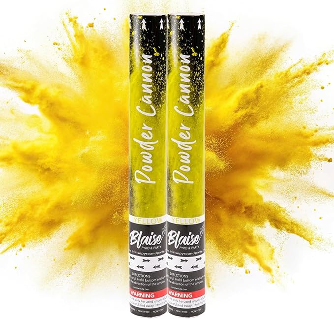 Blaise Pyro & Party - Yellow Powder Poppers - Water-Soluble & Colorful Powder Cannons for Gender Reveals, Birthdays, Weddings & Celebrations - Easy to Use for Memorable Photos - 16-Inch, 2-Pack