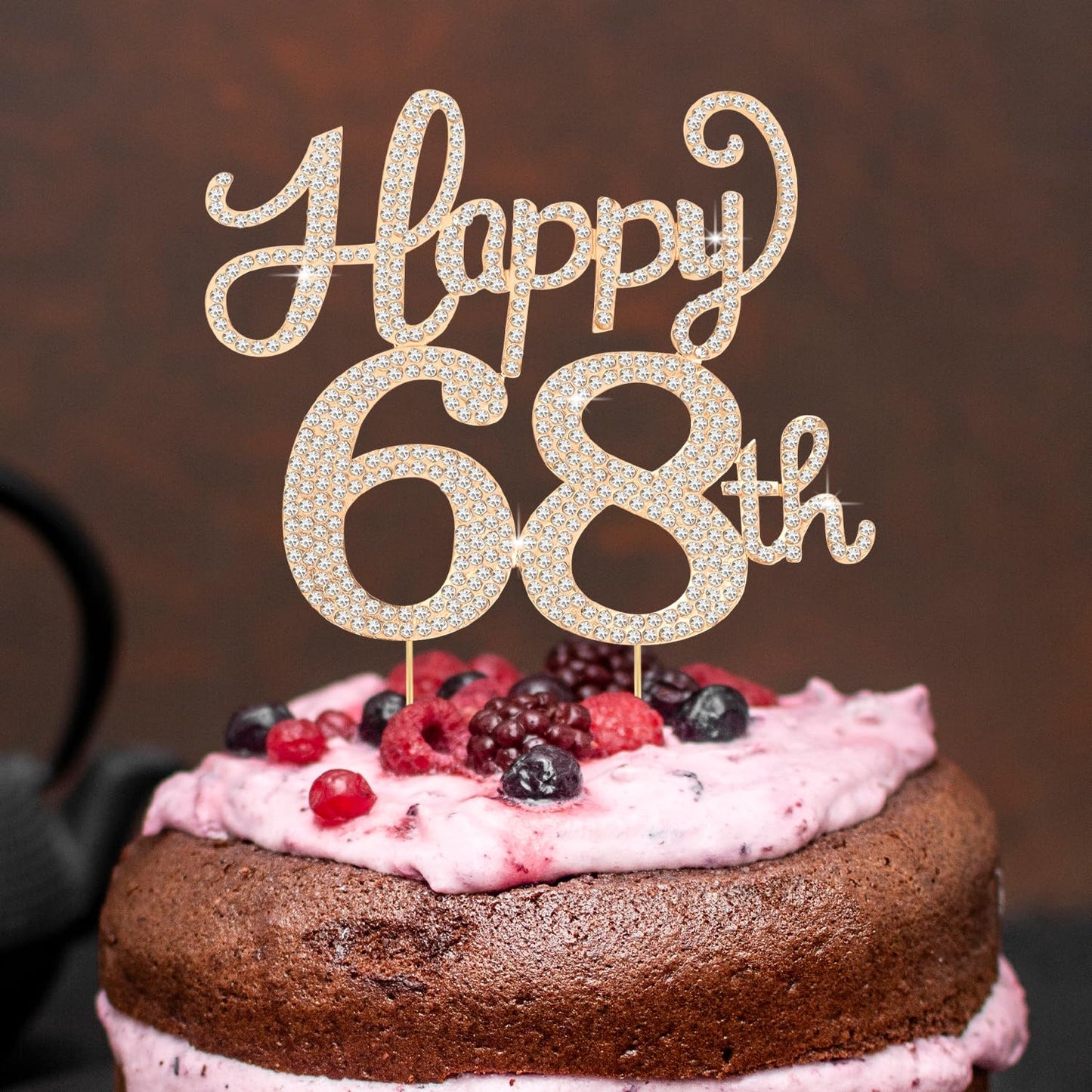 Happy 68th Birthday Decorations,68th Birthday Gold Rhinestone Cake Topper - Cheers to 68 Years Old Bday Party Metal Sparkly Cake Centerpieces Sign.