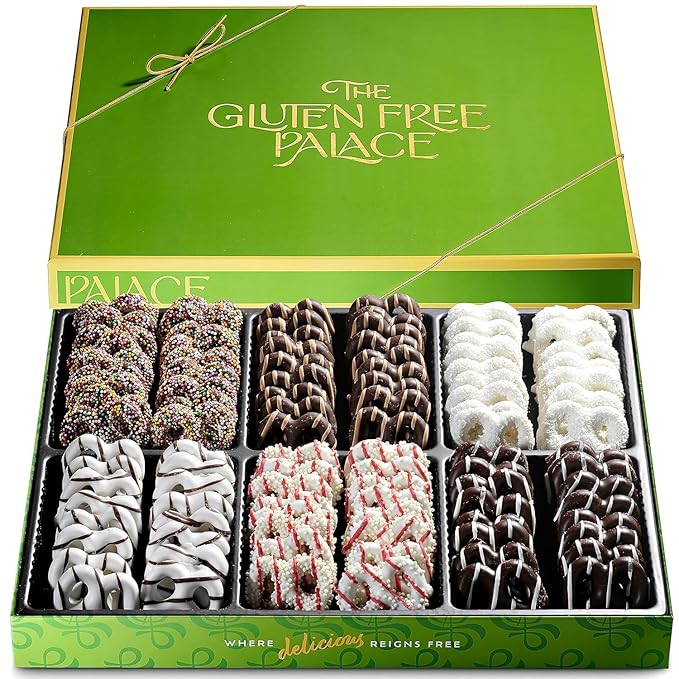 Gluten Free Palace Chocolate Covered Pretzels Gift Box – Holiday Gluten Free Treats for Thanksgiving, Christmas, and New Year – Gourmet Snack Basket for Men and Women (6 Flavors)