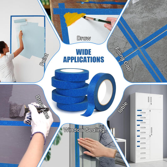 20 Rolls Blue Painters Tape Bulk Pack, Painter's Tape 1-inch × 55 yards, Multi-Surface Residue-Free Blue Masking Tape for Wall Painting, Artwork, Automotive and Packaging Labelling, Total 1100 Yards