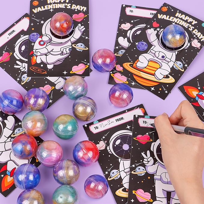 28 Pack Valentines Day Gifts for Kids Classroom, Galaxy Slime Kit Valentines Cards for Kids School Class Valentines Day Slime Fidget Toys Valentines Exchange Cards Valentines Party Favors Boys Girls