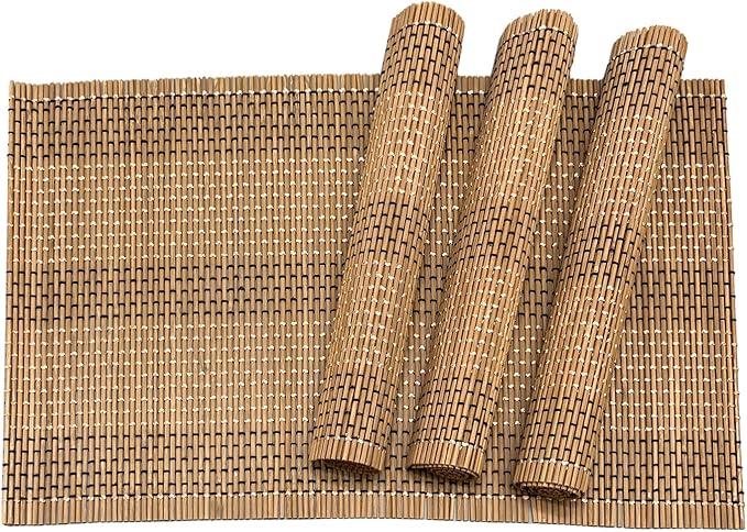 ANDSTAR Set of 4 Weave Bamboo Placemat Modern Table Natural Anti-Slip Bamboo Placemats Washable Heat-Resistant Table Mats for Kitchen Dinning Room Table Decor(12x24 inch,Brown)