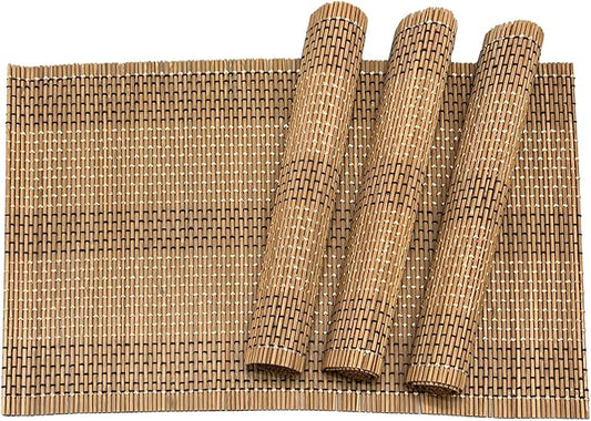 ANDSTAR Set of 4 Weave Bamboo Placemat Modern Table Natural Anti-Slip Bamboo Placemats Washable Heat-Resistant Table Mats for Kitchen Dinning Room Table Decor(12x24 inch,Brown)