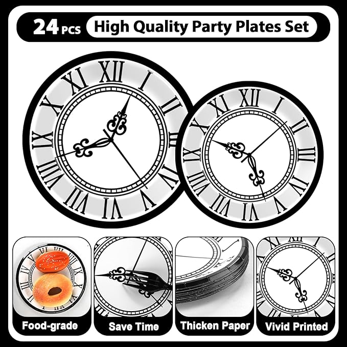 96PCS Wonderland Tea Party Paper Plates and Napkins Wonderland Disposable Dinnerware Clock Theme Tableware for Tea Baby Shower Garden Afternoon Birthday Gatherings Decorations
