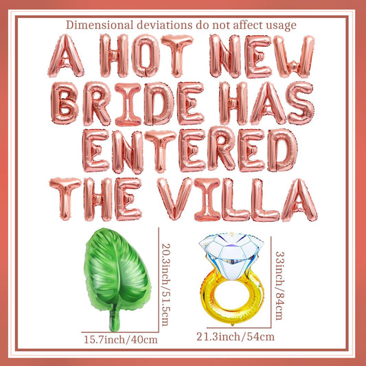 A Hot New Bride Has Entered The Villa Banner Balloons Palm Tree Ring Mylar Balloon for Love Island Themed Bachelorette Party Decorations