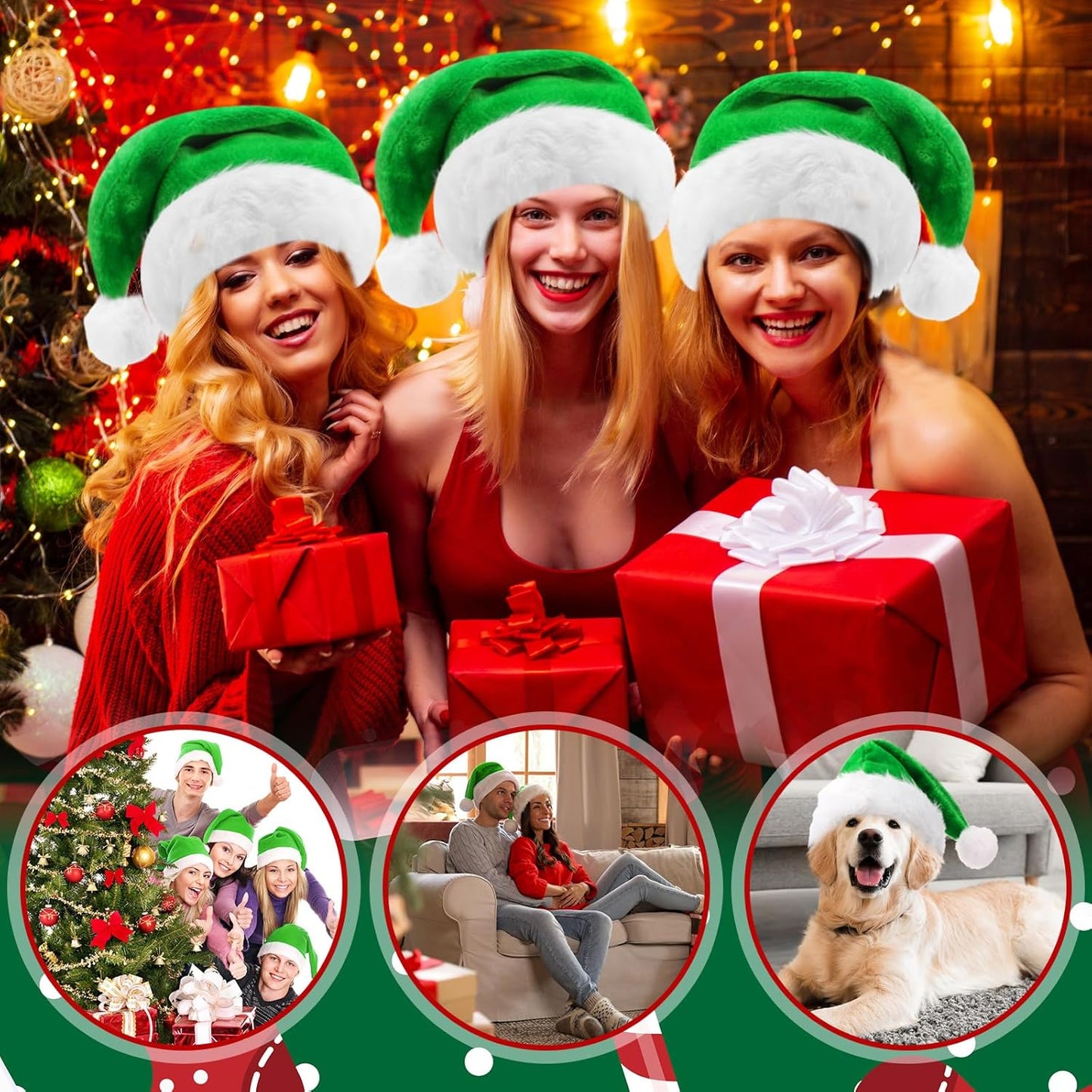 Ramede 36 Pcs Christmas Hats Adult Red/Green/Blue Plush Santa Hats Bulk for Women Men Christmas Xmas Holiday Costume
