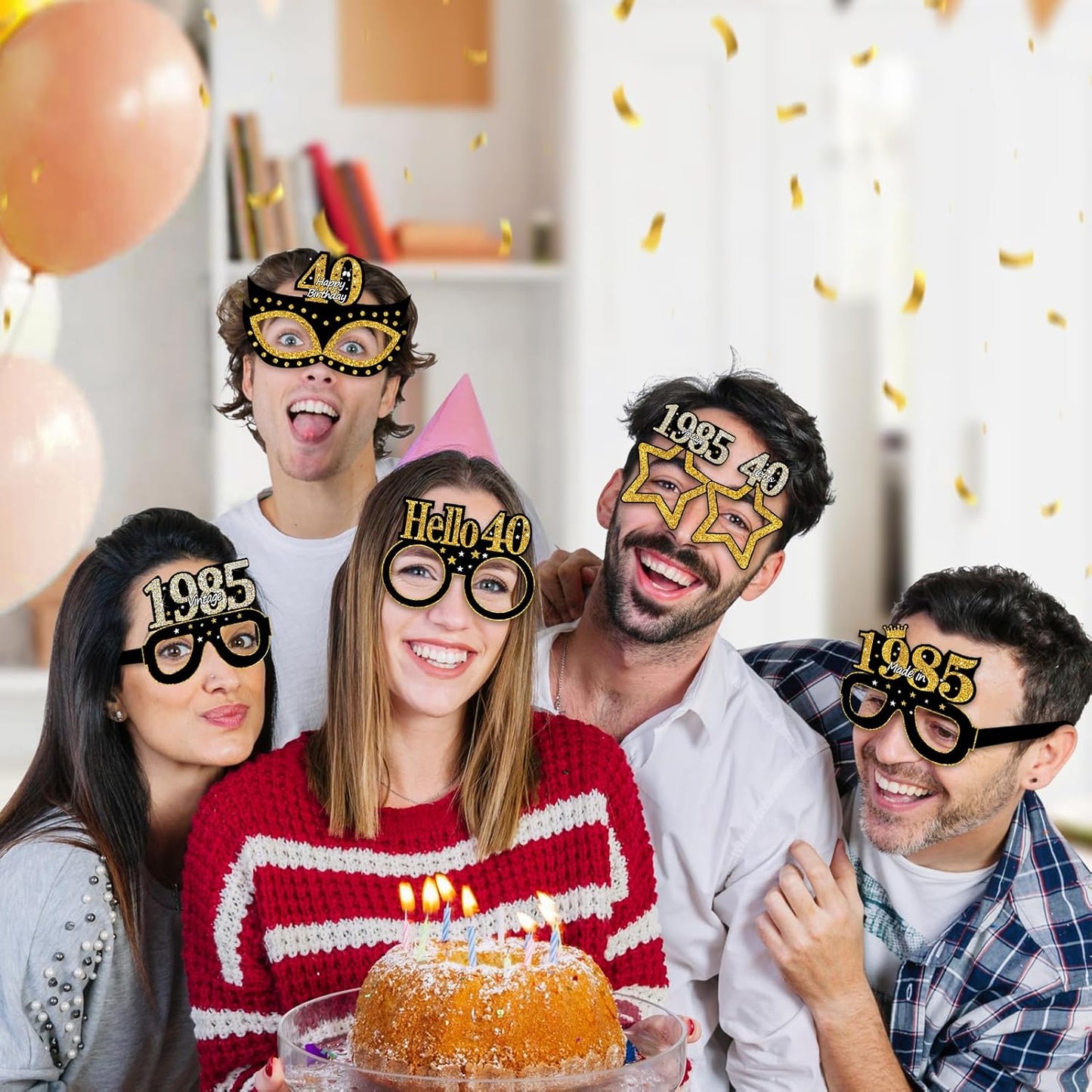 24Pcs 1985 40th Birthday Paper Glasses Decorations for Men Women - Black Gold Happy 40th Birthday Paper Eyeglasses Photo Props, Vintage 1985 Forty Years Old Birthday Party Supplies