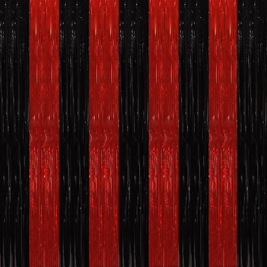 TONIFUL 2Pcs Black Red Door Streamers,Green Photo Booth Backdrop,Metallic Streamers Green Foil Fringe Curtains for Birthday,Christmas,New Year,Halloween,St. Patrick's Day Party Streamers Decor