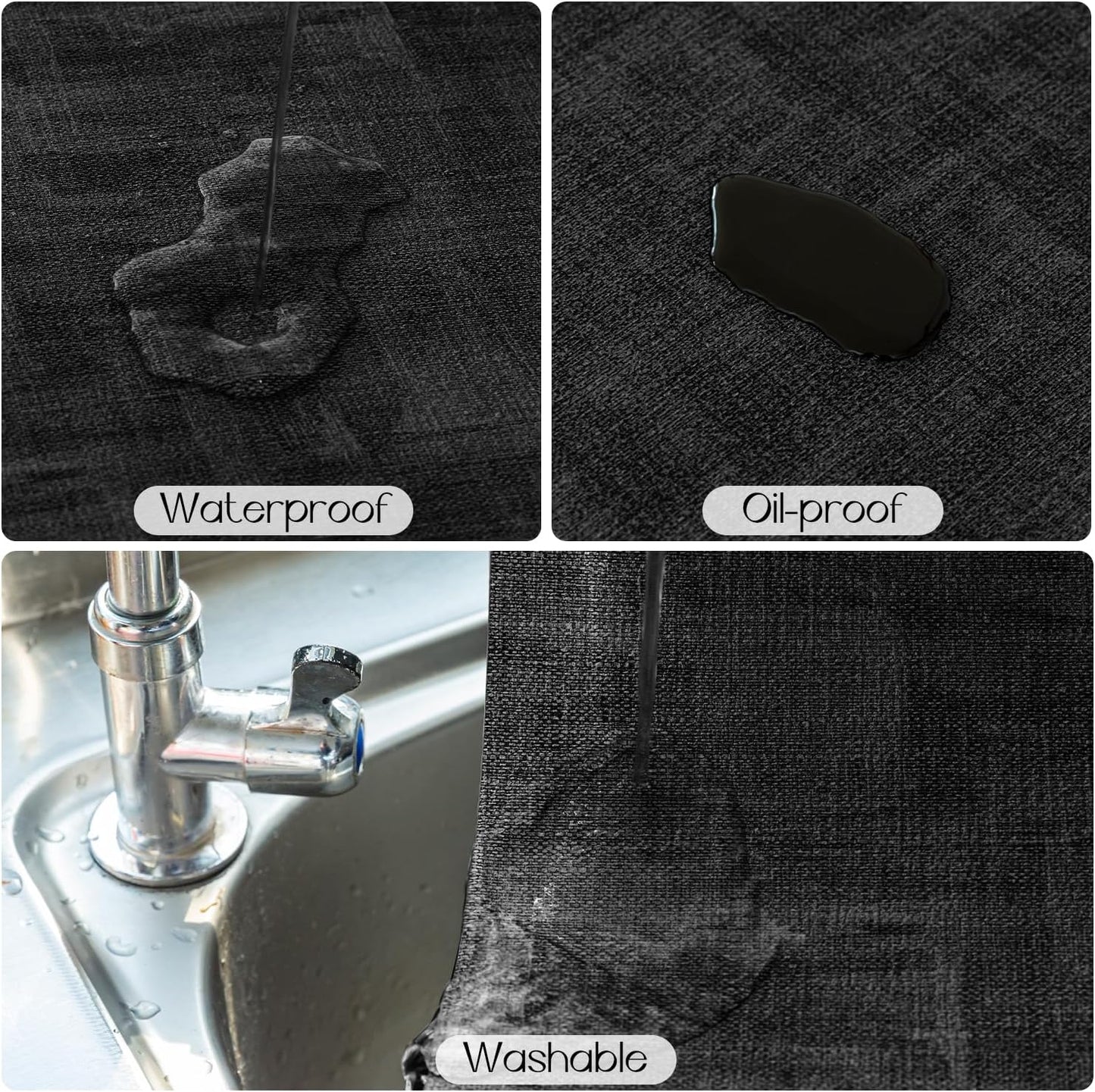 Romanstile Vinyl Placemats Set of 6-12 x 17 Inch - Heat Resistant Place Mats 100% Waterproof Oilproof Wipeable Reversible Faux Leather Table Mats for Kitchen/Dining/Party/Holiday, Black