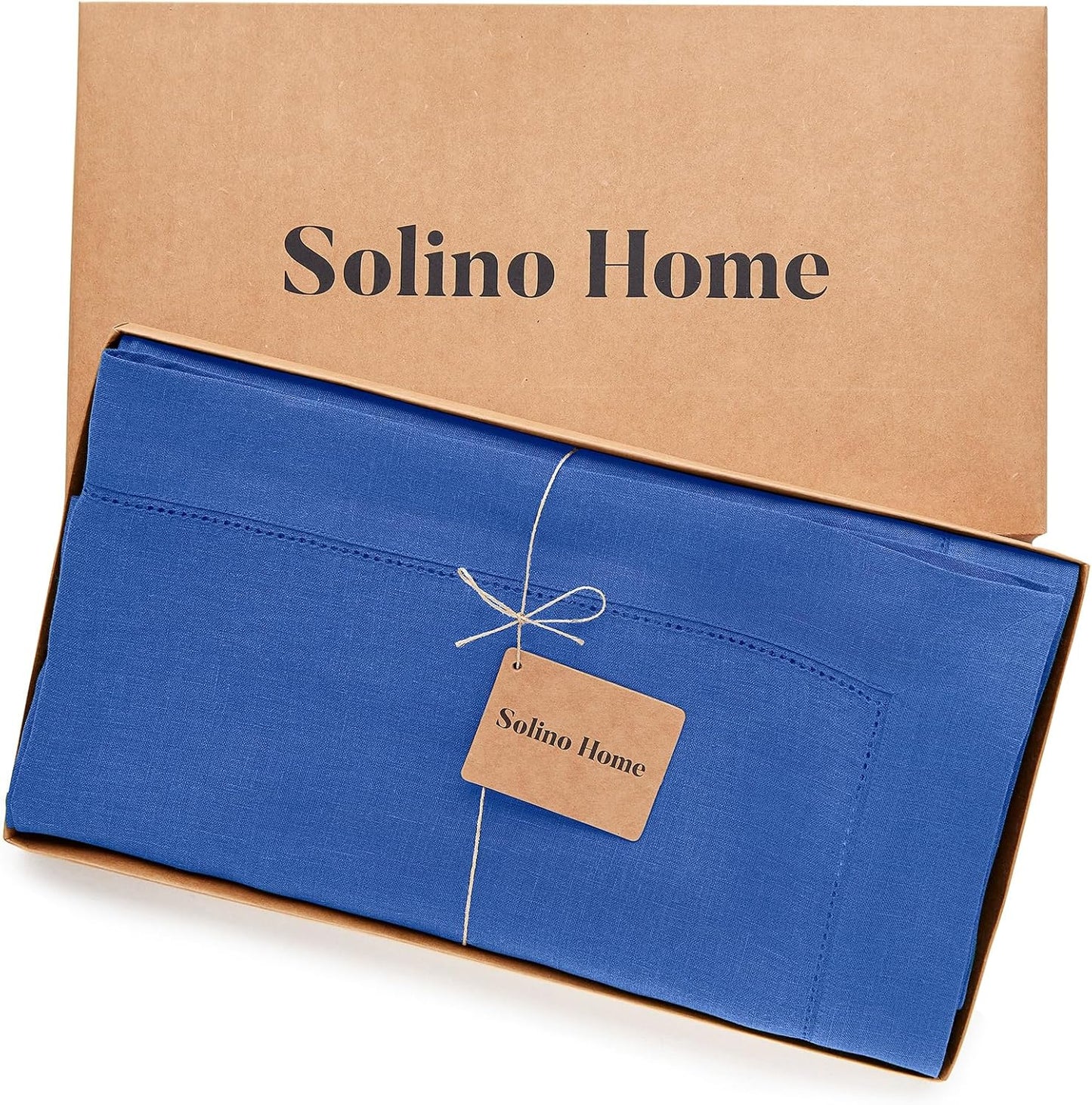 Solino Home Linen Tablecloth for Rectangle Tables 60 x 120 Inch - Classic Hemstitch 100% Pure Linen Royal Blue Table Cloth - Machine Washable Cloth Tablecloth