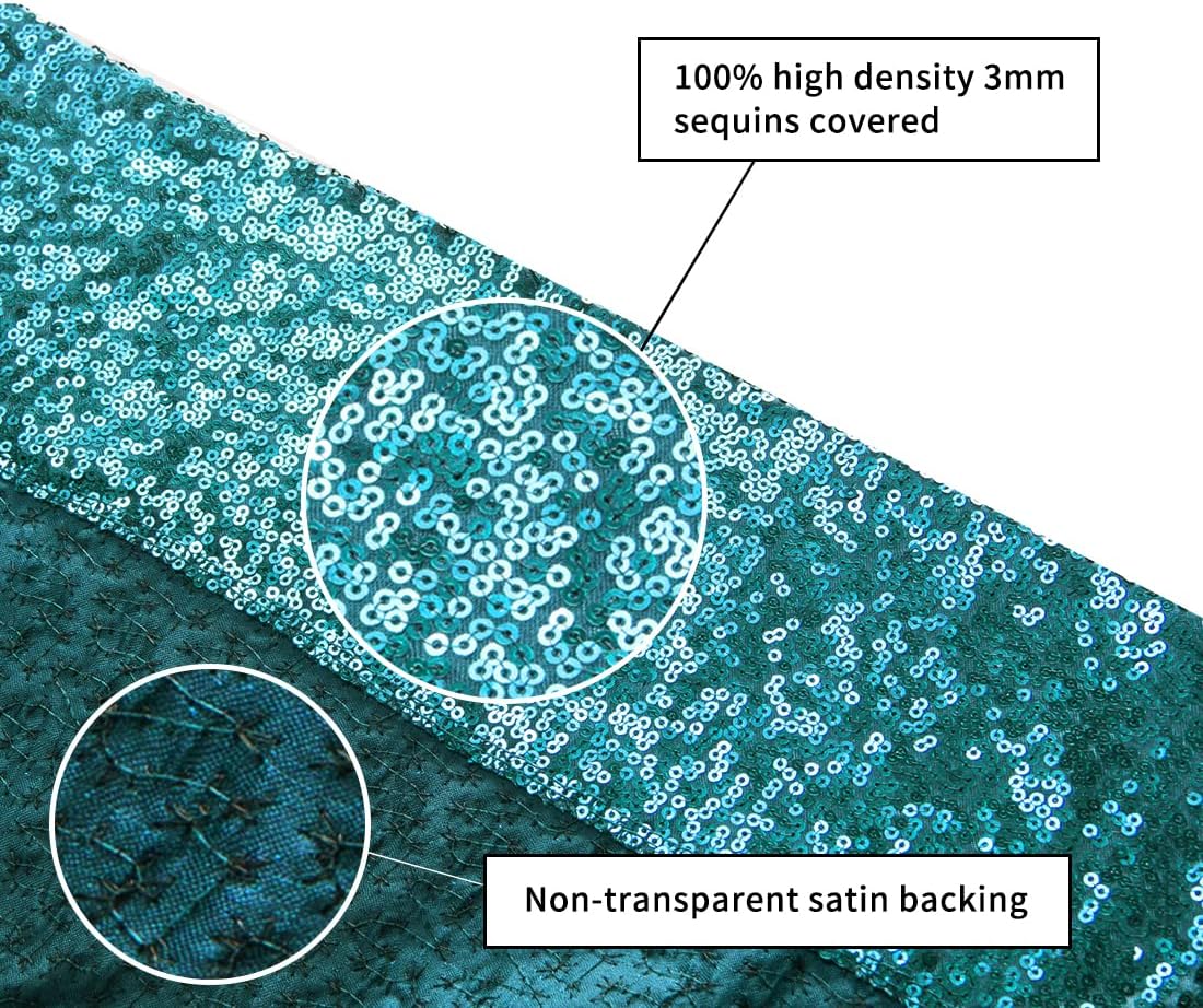 Poise3EHome 8Ft x 8Ft Teal Sequin Backdrop Curtain, Glitter Thick Satin Sequin Background Drapes, Opaque Sparkly Backdrop Curtain, Sequin Backdrop for Xmas Thanksgiving Wedding Party Decor